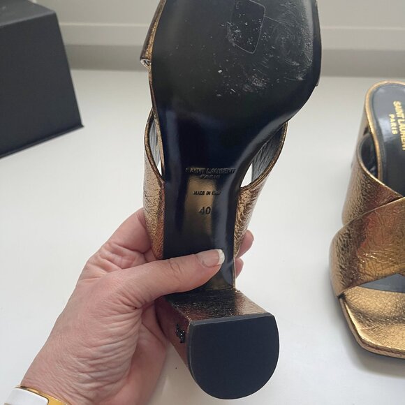 YSL Chestnut Gold Block Heel Sandal Size 40 - Picture 9 of 12